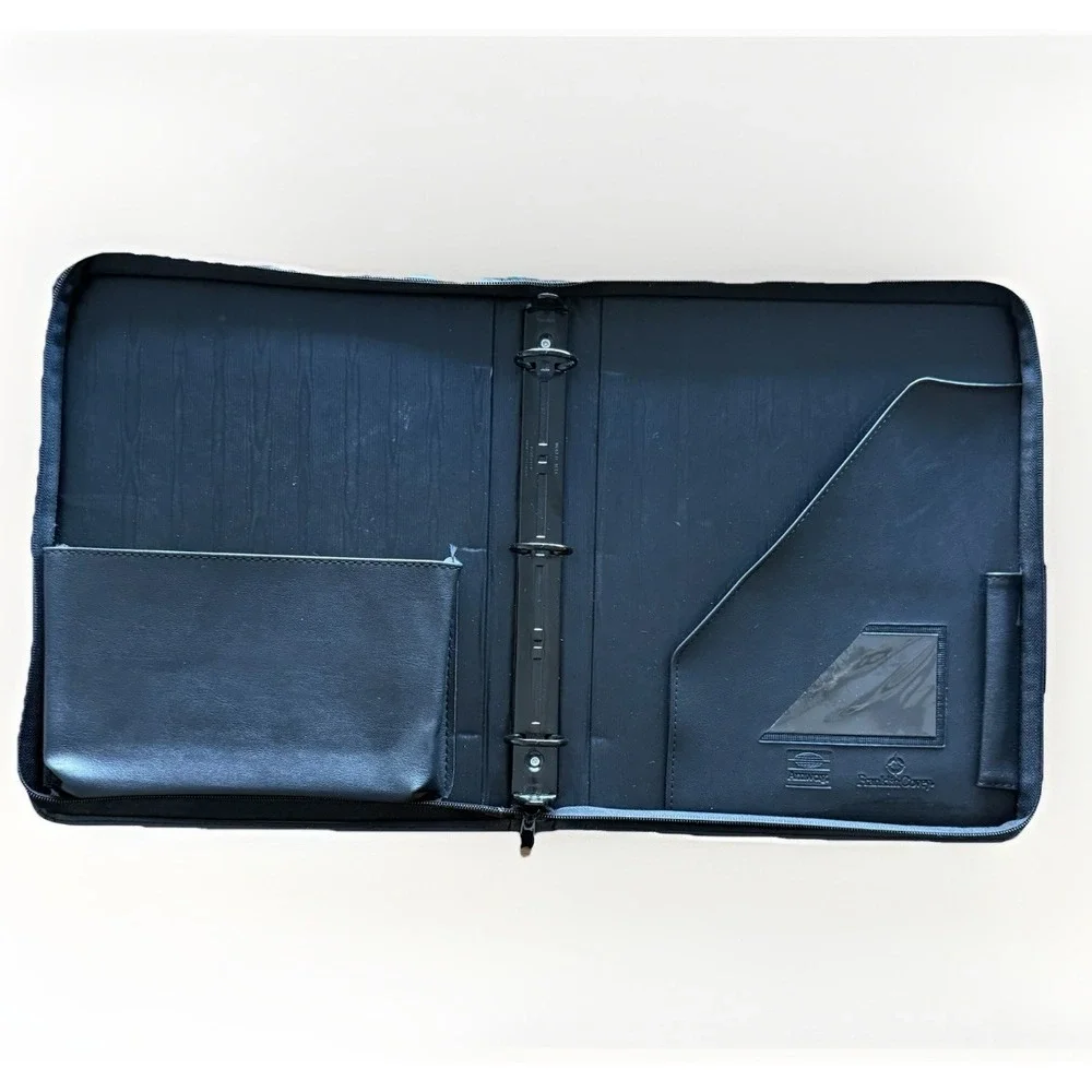 Large Franklin Covey Amway Binder 3 Ring Black Faux Leather Full Zip‎ Office